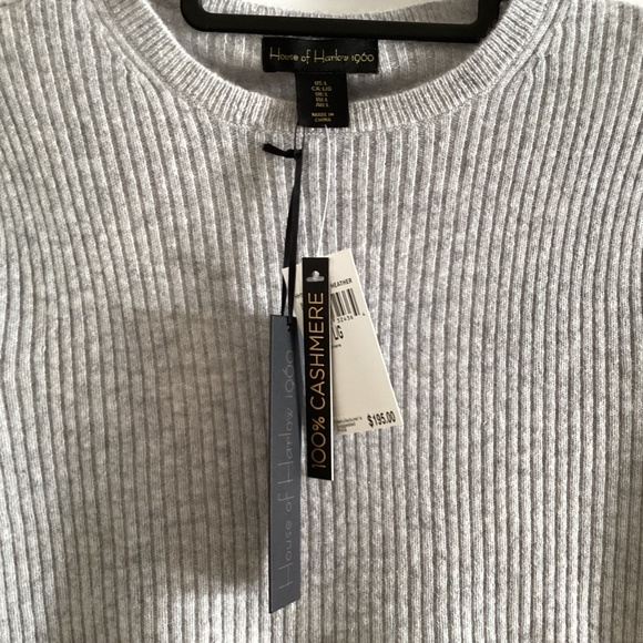 House of Harlow 1960 Heather Gray 100% Cashmere Sweater Top Short Sleeve Sz L - Picture 2 of 10